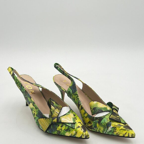 YDN Green Painting High Heel Pumps Bow Pointed Toe Slingback Slip on Sandal - Picture 4 of 8